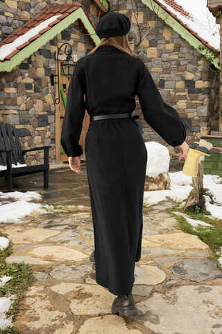 A-Line Pleated Gabardine Skirt Black - 7