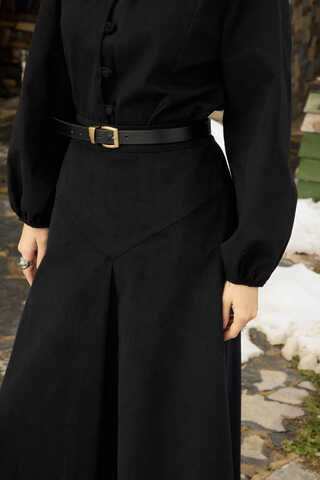 A-Line Pleated Gabardine Skirt Black - 4