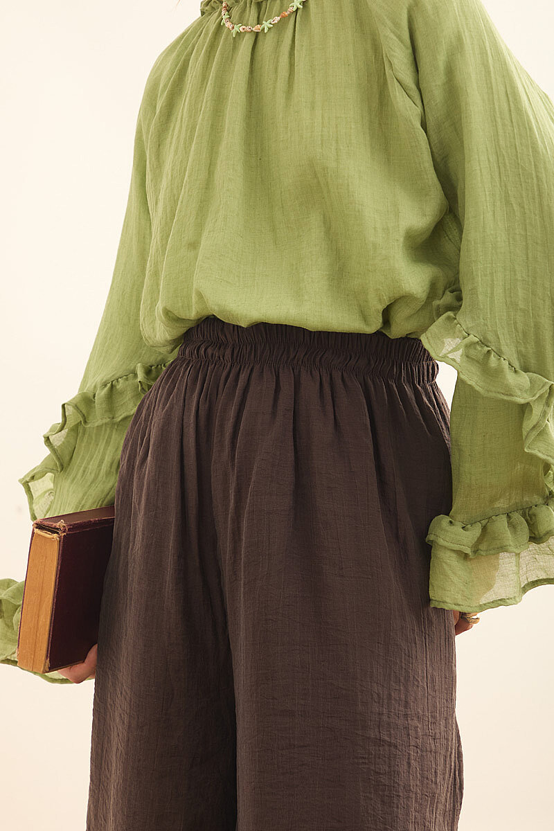 Beli Lastikli Bol Paça Pantolon Kahve - 3