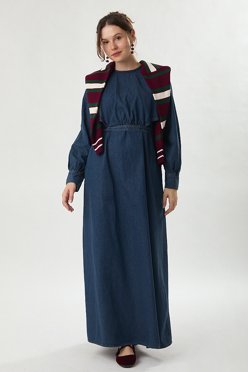 Aller Parçalı Belden Bağlamalı Elbise Açık Mavi