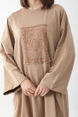 Anadolu Desen Baskılı Sweat Elbise Camel - 4