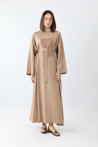 Anadolu Desen Baskılı Sweat Elbise Camel - 5