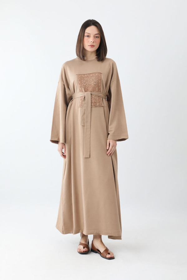 Anadolu Desen Baskılı Sweat Elbise Camel - 5