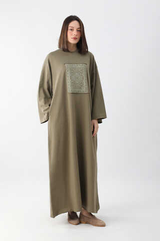 Anadolu Desen Baskılı Sweat Elbise Haki - 4