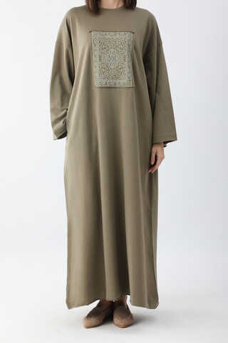 Anadolu Desen Baskılı Sweat Elbise Haki - 5