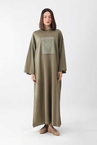 Anadolu Desen Baskılı Sweat Elbise Haki - 6