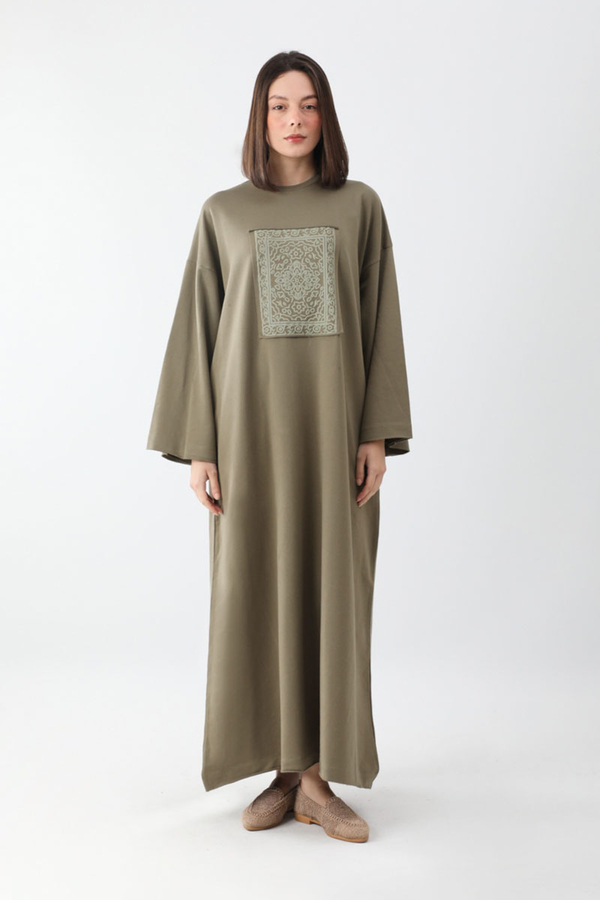 Anadolu Desen Baskılı Sweat Elbise Haki - 6