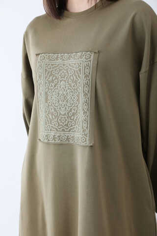 Anadolu Desen Baskılı Sweat Elbise Haki - 7