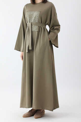 Anadolu Desen Baskılı Sweat Elbise Haki - 10