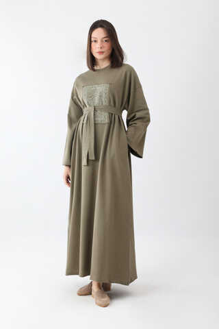 Anadolu Desen Baskılı Sweat Elbise Haki - 11