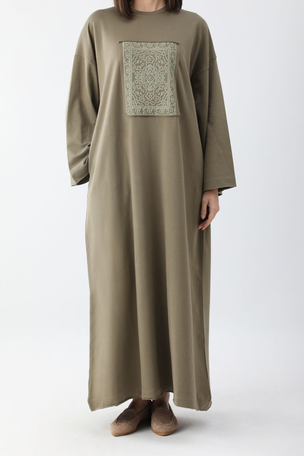 Anadolu Desen Baskılı Sweat Elbise Haki - 5