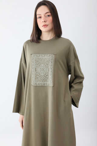 Anadolu Desen Baskılı Sweat Elbise Haki - 2