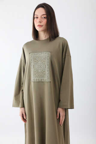 Anadolu Desen Baskılı Sweat Elbise Haki - 8