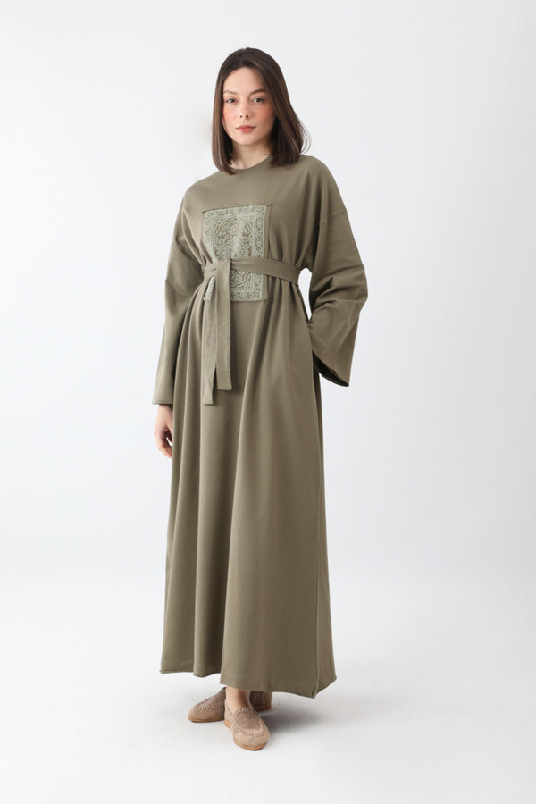 Anadolu Desen Baskılı Sweat Elbise Haki - 11