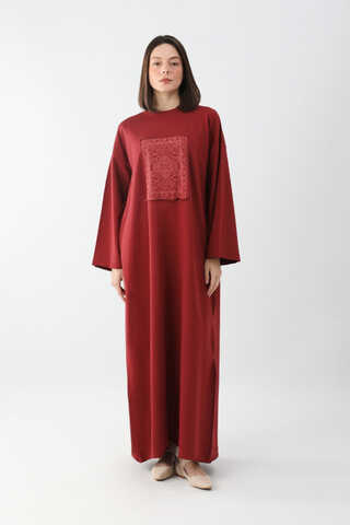 Anadolu Desen Baskılı Sweat Elbise Kırmızı - 3