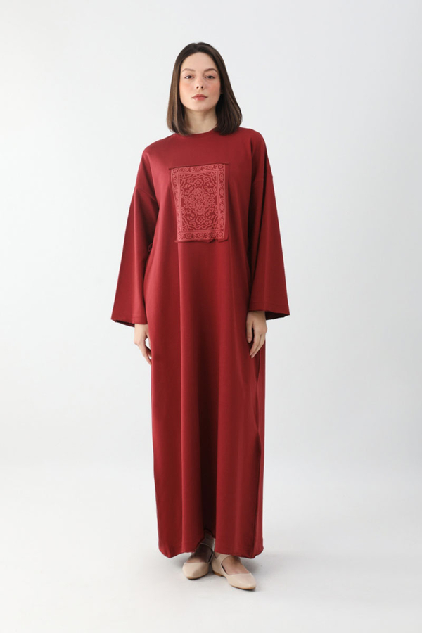 Anadolu Desen Baskılı Sweat Elbise Kırmızı - 3