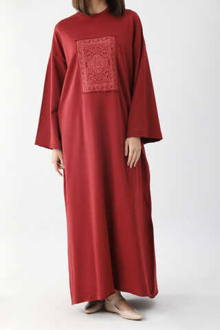 Anadolu Desen Baskılı Sweat Elbise Kırmızı - 5