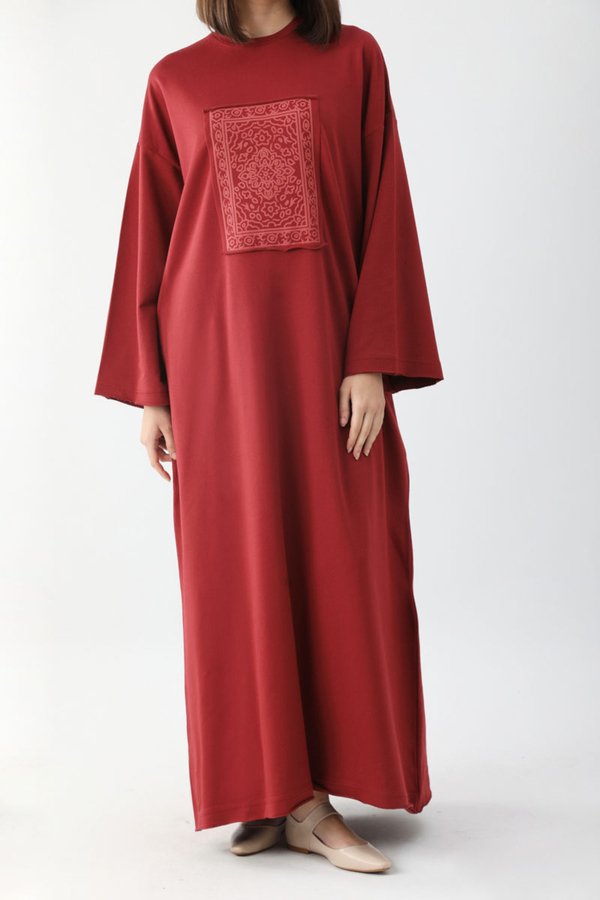 Anadolu Desen Baskılı Sweat Elbise Kırmızı - 5