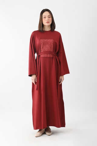 Anadolu Desen Baskılı Sweat Elbise Kırmızı - 6