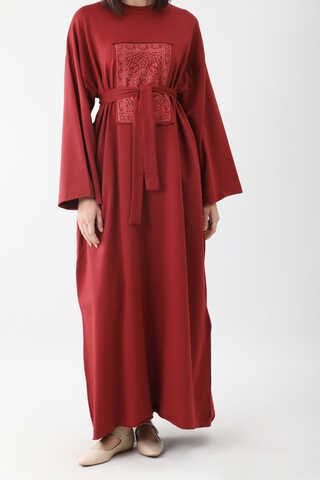 Anadolu Desen Baskılı Sweat Elbise Kırmızı - 7