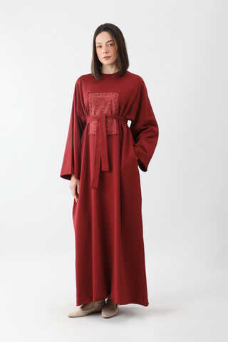 Anadolu Desen Baskılı Sweat Elbise Kırmızı - 1