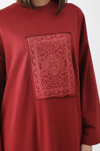 Anadolu Desen Baskılı Sweat Elbise Kırmızı - 9