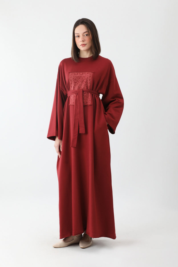 Anadolu Desen Baskılı Sweat Elbise Kırmızı 