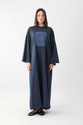 Anadolu Desen Baskılı Sweat Elbise Lacivert - 3