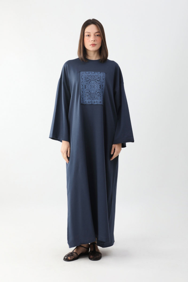 Anadolu Desen Baskılı Sweat Elbise Lacivert - 3