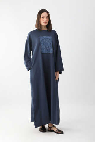 Anadolu Desen Baskılı Sweat Elbise Lacivert - 4