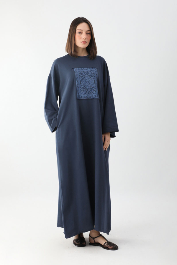 Anadolu Desen Baskılı Sweat Elbise Lacivert - 4