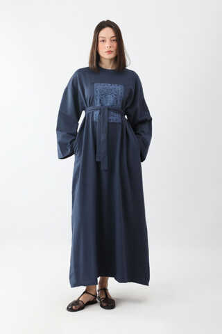 Anadolu Desen Baskılı Sweat Elbise Lacivert - 2