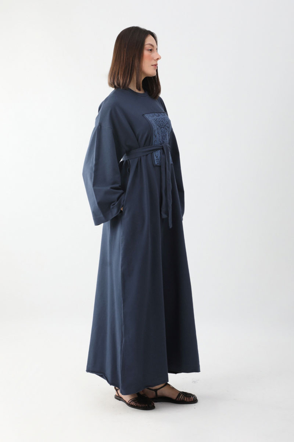 Anadolu Desen Baskılı Sweat Elbise Lacivert - 9