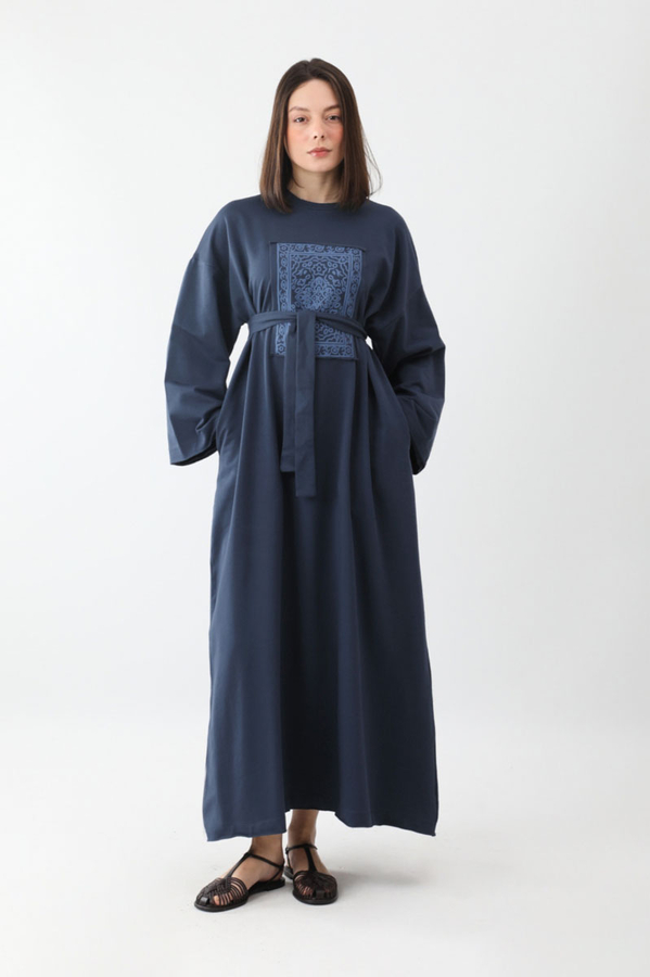 Anadolu Desen Baskılı Sweat Elbise Lacivert - 2