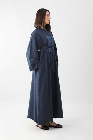 Anadolu Desen Baskılı Sweat Elbise Lacivert - 9