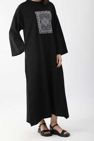 Anadolu Desen Baskılı Sweat Elbise Siyah - 5
