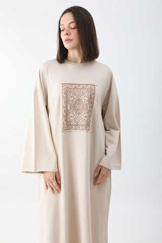 Anadolu Desen Baskılı Sweat Elbise Taş - 2