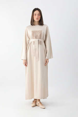 Anadolu Desen Baskılı Sweat Elbise Taş - 7