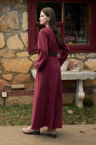 Antik Düğmeli Gabardin Elbise Bordo - 6