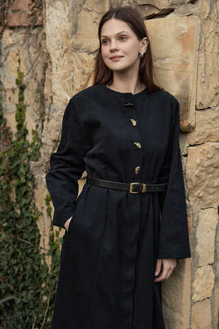 Antique Button Gabardine Dress Black - 2