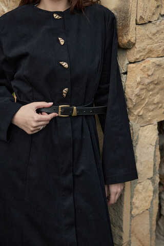Antique Button Gabardine Dress Black - 3