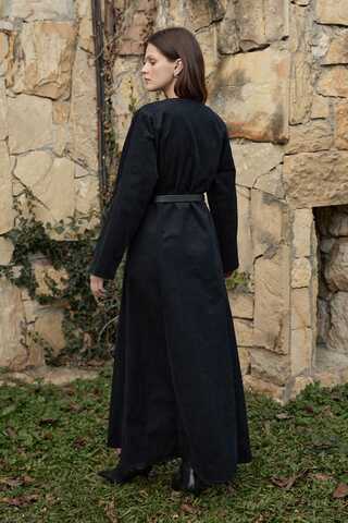 Antique Button Gabardine Dress Black - 5