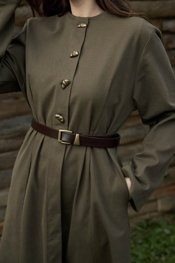 Antique Button Gabardine Dress Khaki