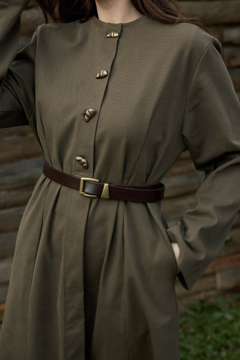 Antique Button Gabardine Dress Khaki