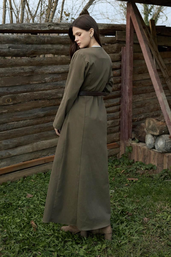 Antique Button Gabardine Dress Khaki - 5