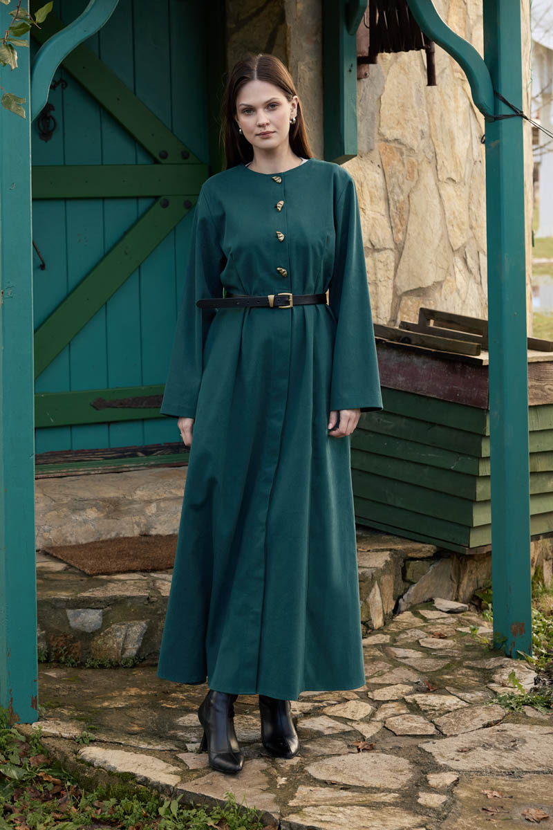 Antique Button Gabardine Dress Petrol