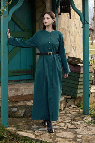 Antique Button Gabardine Dress Petrol - 2
