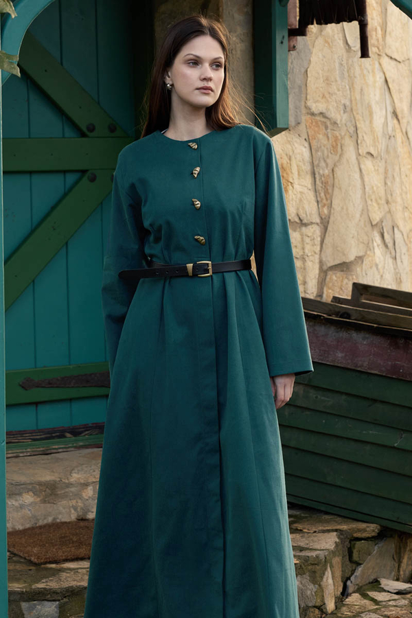 Antique Button Gabardine Dress Petrol - 3