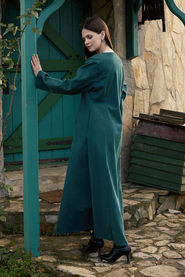 Antique Button Gabardine Dress Petrol - 5