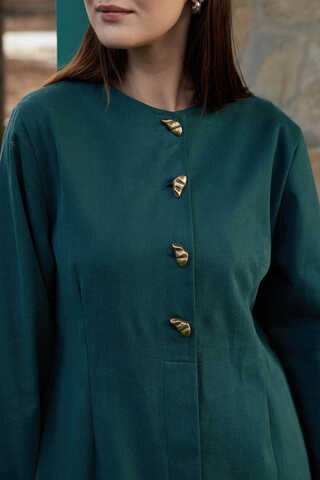 Antique Button Gabardine Dress Petrol - 4